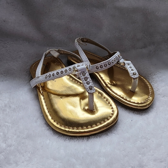 White/Gold Rhinestone Sandals, Girl's 5 - Picture 4 of 6